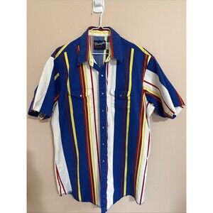 Wrangler Short Sleeve Pearl Snap Shirt Men XL Striped 1990’s Western Rodeo